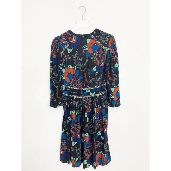 Ba&sh Agathe Dress Black Floral V Neck Three Quarter Sleeve Size 4 - Picture 4 of 15
